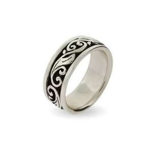   Engravable Sterling Silver Spinner Ring with Scroll Design: Jewelry