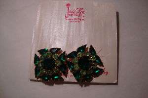 NEW Vtg Judy Lee Jewels Green Envy Crystal Earrings  