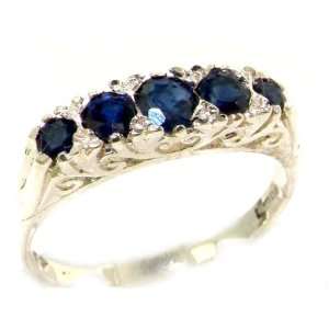 Luxury Solid White Gold Natural Deep Blue Sapphire Victorian Style 