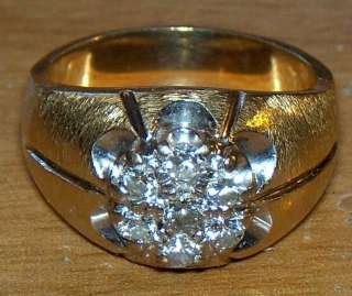 Mens 8.4 grams 14K Yellow Gold 1/2 CT Diamond Cluster 7 Diamonds 