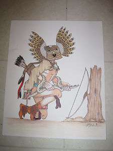 Hopi Neil David Sr. Owl Kachina Drawing S4  