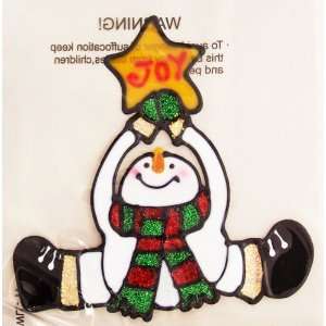 Christmas Gel Glitter Window Sticker   19cm Joy Hanging Snowman Design