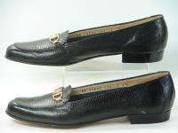 SALVATORE FERRAGAMO Boutique Black Textured Horsebit Loafers Flats 7 