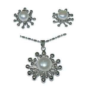  Sun Rays Silver plated Treasure & White Pearl Jewelry Set 