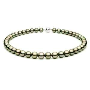 Peacock Tahitian Cultured Pearl Necklace   9 11mm, AAA Quality, Solid 