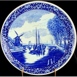  Vintage Transferware Blue Delft Plate Charger Boch Boat 