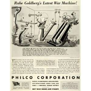  1943 Ad Rube Goldberg Cartoon War Machine Philco WWII 