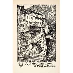  1927 Lithograph Pont en Royans France Cityscape Fairy Tale 