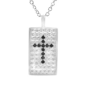  Sterling Silver Black CZ Cross Necklace Jewelry
