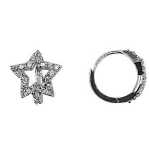  CZ Accent Star Huggie Earrings   925 Sterling Silver 