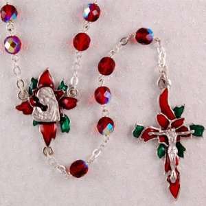 Red All Capped Poinsettia Rosary Rosaries Deluxe Crucifix & Center St 