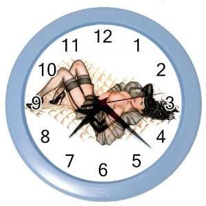  Wall Clock with Bettie Page Blue: Home & Kitchen