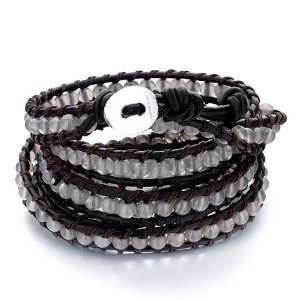   Bracelet On Black Leather Rope Chip Stone For Women Pugster Jewelry