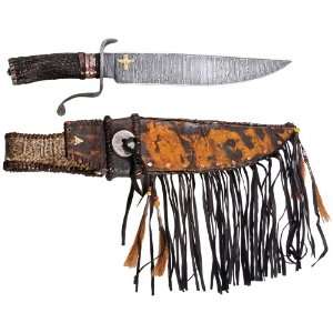   Large Elk Stag Camp Bowie Knife with Sheath: Sports & Outdoors