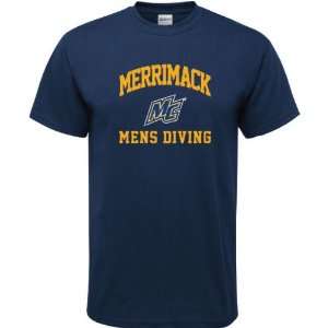  Merrimack Warriors Navy Mens Diving Arch T Shirt Sports 