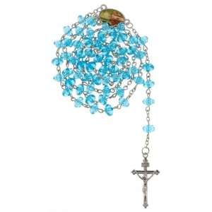 Light Blue Acrylic Bead Rosary   Linked Chain with Pope Jogn Paul II 