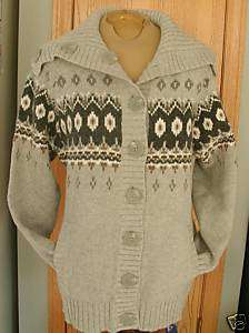 NWT Eddie Bauer Womens LS FairIsle Cardigan Sweater XS  