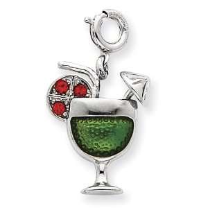  Sterling Silver Enameled Martini Glass Charm: Jewelry