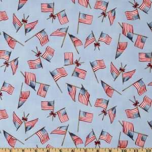  44 Wide Yankee Doodle Bear Flags Light Blue Fabric By 