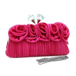 Hot Pink Pleated evening bag/ clutch with rosettes & large 