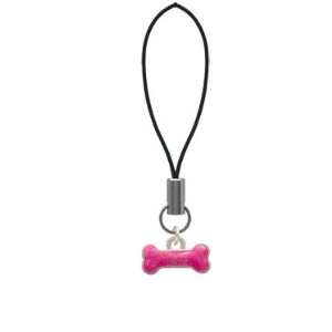  Hot Pink Glitter Dog Bone Cell Phone Charm Arts, Crafts 