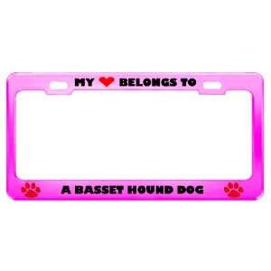  A Basset Hound Dog Pet Pink Metal License Plate Frame Tag 