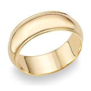  Wedding Ring 14k Yellow Gold Band Mens Milgrain Solid 8 MM 