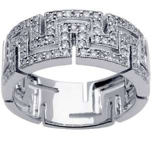  White Gold Patterned Surface With Milgrain Diamond Anniversary Ring 