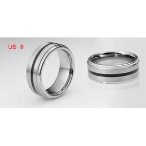    Men Black Line Middle Tungsten Carbide Finger Ring: Jewelry