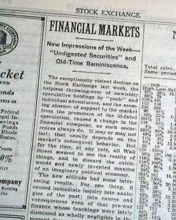   Ford Charles Lindbergh STOCK MARKET CRASH 1929 NY Newspaper  