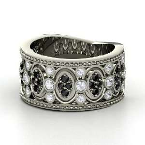 Renaissance Band, Platinum Ring with White Sapphire & Black Diamond