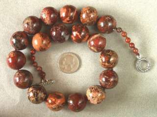 Necklace Red Breciated Jasper Huge 22mm Round Beads  