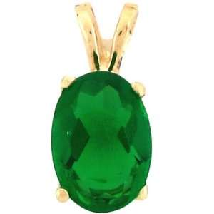   Solid Gold Synthetic Emerald May Birthstone CZ Charm Pendant Jewelry