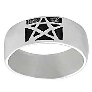  [AZ] Sterling Silver Womens Debossed Pentagram Ring 