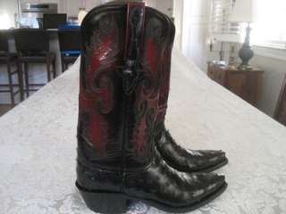 New LUCCHESE CLASSICS Black Full Quill OSTRICH Western Cowboy BOOTS 
