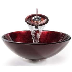 Kraus C GV 200 12mm 10CH Irruption Red Glass Vessel Sink and Waterfall 