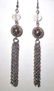Long Tassel Chain Dangling From Mirrored Ball & Bead Earrings 2 Colors 