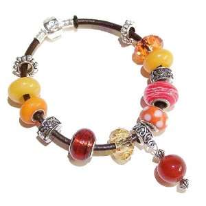   Pandora Style Bracelet w/ Yellow Jade & Fire Carnelian 19cm Jewelry