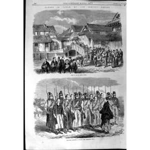  1864 JAPAN VIEW OSACA JEDDO SOLDIERS DRILL WEAPONS