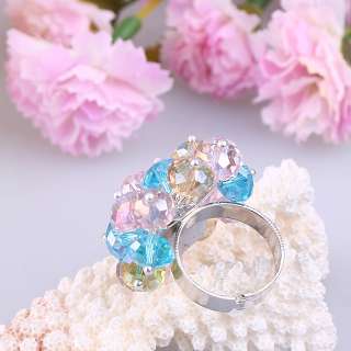 Adjustable Colorful Crystal Faceted Beads Ring jra15  