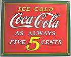 Coca Cola Ice Cold 5 Cents Porcelain Enameled Sign