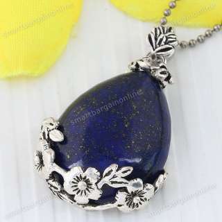 Lapis Lazuli Gemstone Inlaid Waterdrop Pendant Bead For Necklace 1pc 
