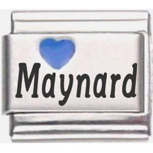    Maynard Dark Blue Heart Laser Name Italian Charm Link Jewelry