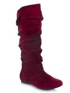 NEW QUPID Women Casual Slouchy Knee High Flat Boot sz Red Suede PU 