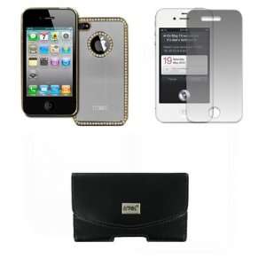  EMPIRE Apple iPhone 4 / 4S Black Leather Case Pouch with 
