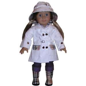  white Designer Raincoat, hat, and boots for american girl 