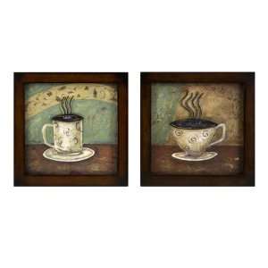  Cafe Oil Paintings with Metal Detail   Set of 2