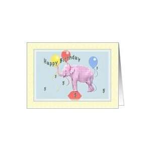  5th Birthday, Pink Elephant and Balloons Card Toys 