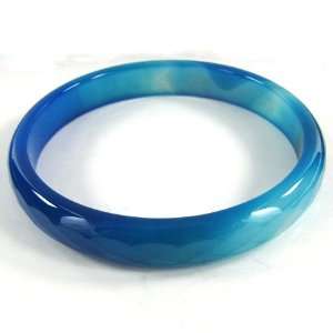    Faceted blue stripe agate bangle bracelet 64mm: Home & Kitchen