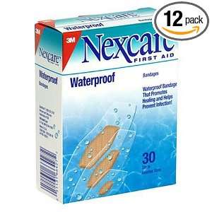 Nexcare Waterproof Bandage, Assorted Sizes 30 Count Boxes (Pack of 12 